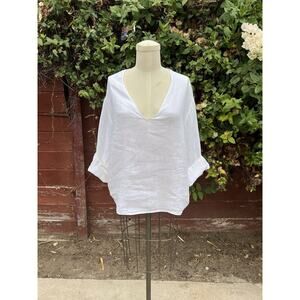 Jarbo 100% Linen White 3/4 Sleeve‎ Casual Solid Black Blouse Size 2 Medium